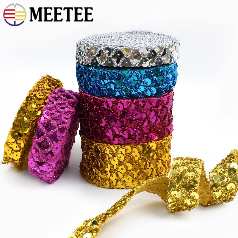 15/400M Sequin Lace Braided Band Decoration Ribbon for Clothes Not Elastic Trim Cosplay Dance Dress Wedding Sewing Accessories