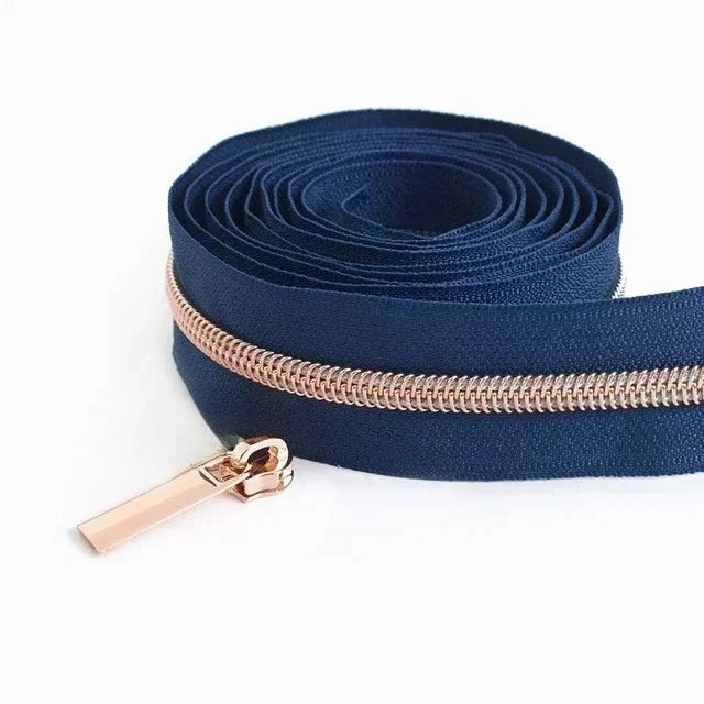 8/200Meters 5# Long Nylon Zipper Tape RoseGold Teeth Zippers Sliders for Bag Garment Repair Zips Kit DIY Sewing Accessories