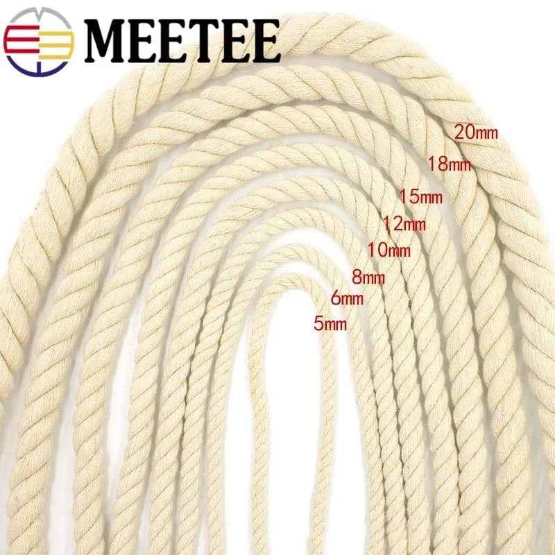 5/150Meter Meetee 5-20mm Beige Cotton Rope Thick Cords for Bag Strap Home Decor Accessories DIY Handmade Ropes Craft