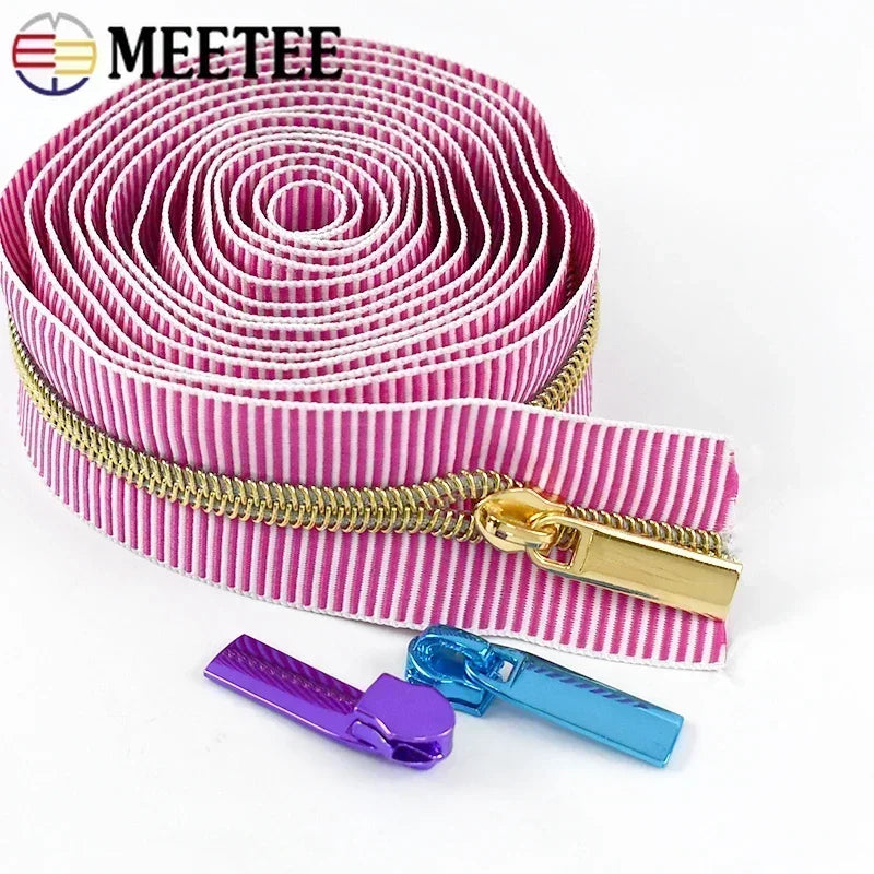 5/20Meters Meetee 5# Striped Nylon Zippers Tape for Sewing Bag Continuous Roll Coil Zip By the Meter DIY Garment Accessories