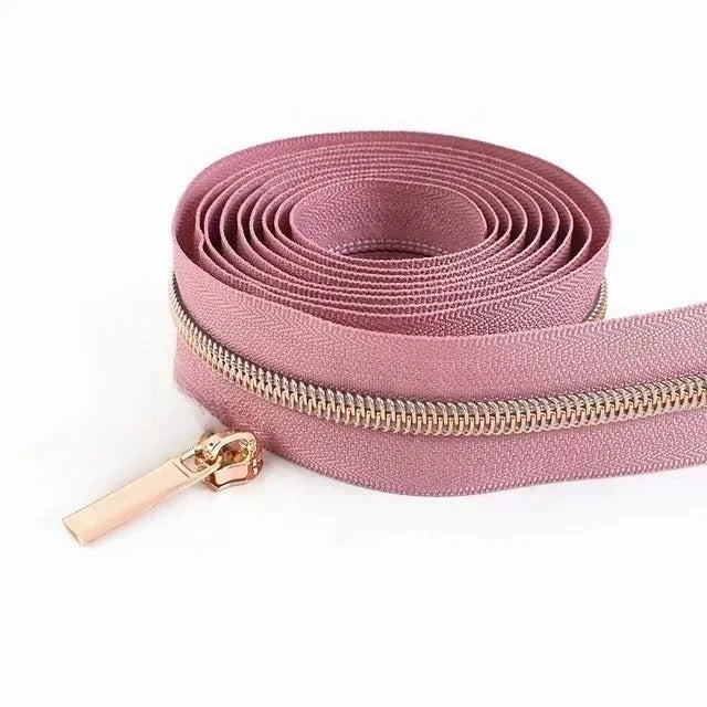 8/200Meters 5# Long Nylon Zipper Tape RoseGold Teeth Zippers Sliders for Bag Garment Repair Zips Kit DIY Sewing Accessories