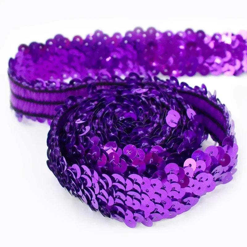 5/150M 30mm Sequins Lace Trim Stretch Ribbon Strap Laces Fabric for Craft Wedding Dress Clothes Elastic Band Sewing Accessories