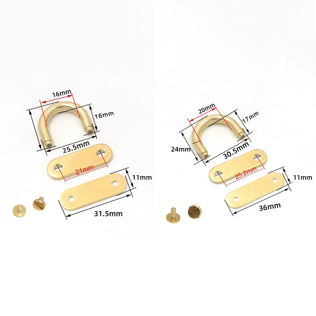 3/100Pcs 15mm/19mm Brass D Ring Buckle Bag Arch Bridge Screw Anchor Nail Connector Hook Leather Craft Strap Hanger Clamp Kits