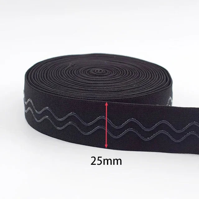 10Meters Meetee 2/5/10M 25mm Non-slip Silicone Black Elastic Band Sportswear Belt Elasticity Webbing DIY Outdoor Clothing Sewing Material