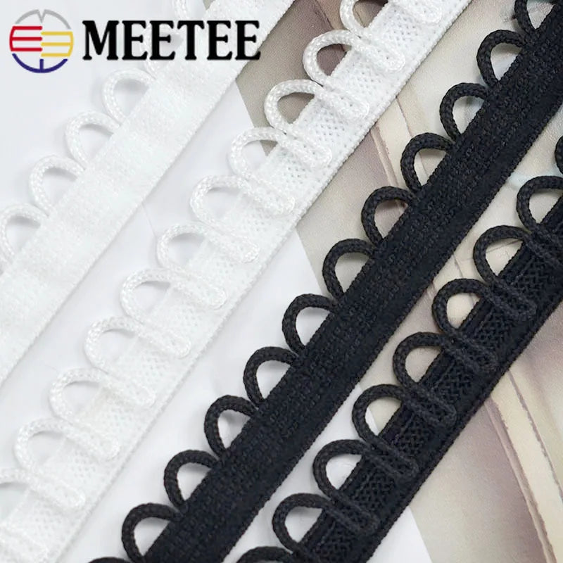 15/500M Meetee U-wave Lace Trim Ribbon Buttonhole Braided Curved Edge Elastic Band for Dress Garment DIY Sewing Clothes Accessory