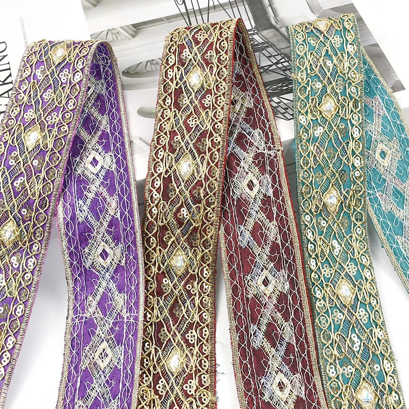8/200Yards 43mm Embroidery Lace Trim Ethnic Decoration Ribbon Garments Bags Shoes Dress Webbing Tapes DIY Sewing Accessories