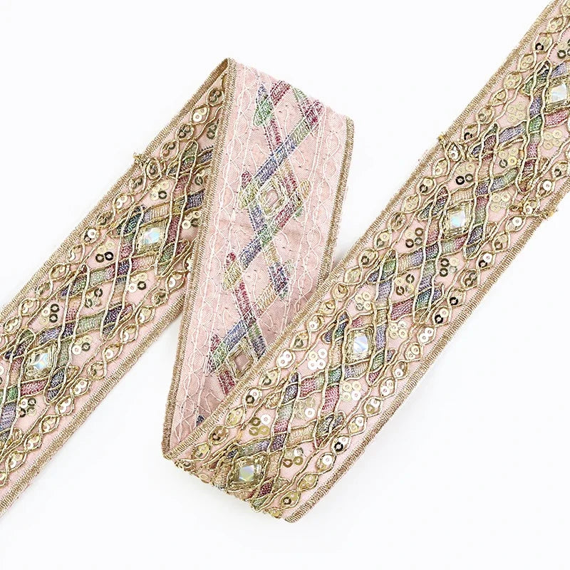 8/200Yards 43mm Embroidery Lace Trim Ethnic Decoration Ribbon Garments Bags Shoes Dress Webbing Tapes DIY Sewing Accessories