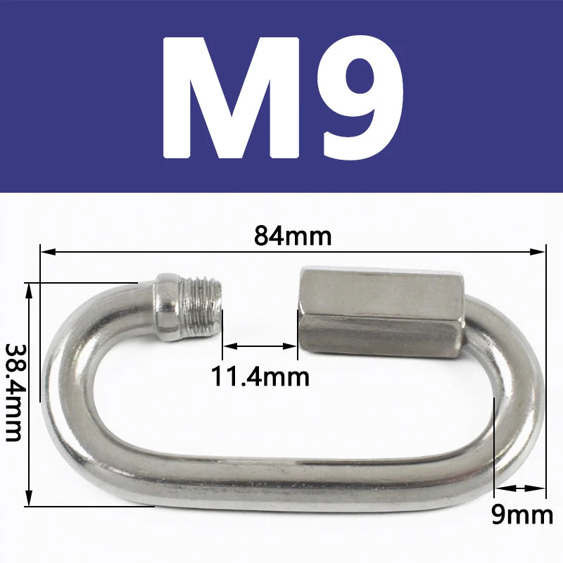 8/300Pcs Stainless Steel 304 Oval Locking Carabiner Clips Rope Quick Connector Buckle for Outdoor Camping Swing Clasp Accessories