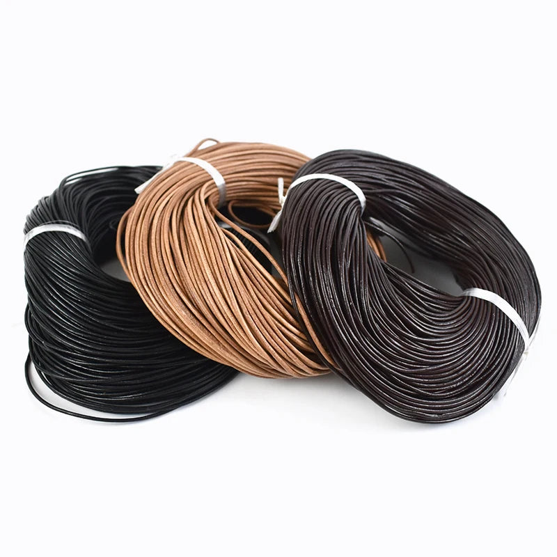 Meetee 3/100Meter 1.5/2/2.5/3/4/5mm Round Real Genuine Leather Cord Rope for Bracelet Necklace DIY Jewelry Cords Bags Craft Making