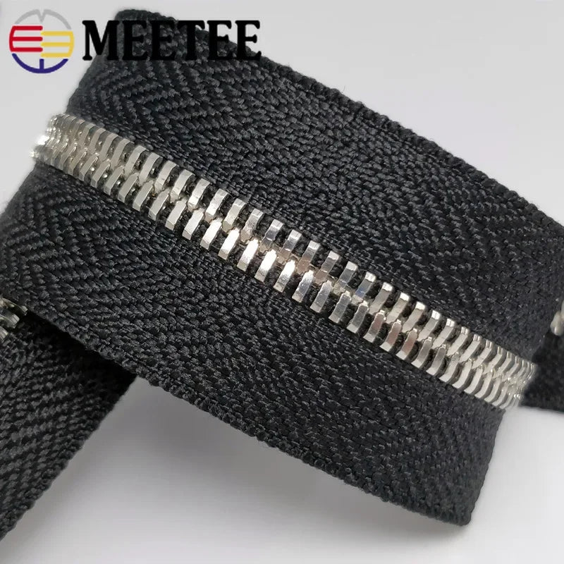 Meetee 2/60Meters 5# Metal Zippers Double Pull Zips Garment Luggage Zipper Repair Kit Clothing Sewing Accessories No Slider