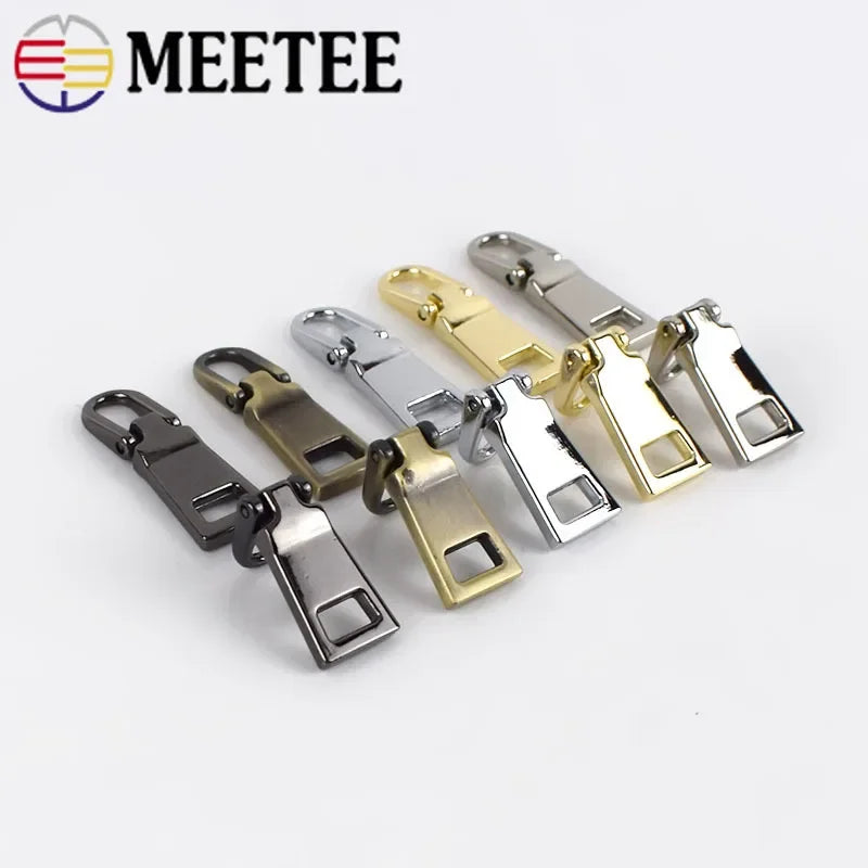 Meetee 15/500pcs Detachable Metal Zippers Pullers for 3# 5# 8# Zipper Sliders Head Repair Kits Zip Pulls Tab DIY Sewing Craft