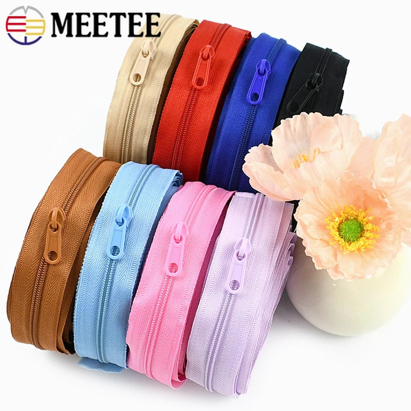 2/50Sets 3# Nylon Zipper Tape Assortment Kit Zippers for Sewing Coil Zip Strip Roll with Zips Sliders DIY Bags Clothing Craft Accessories