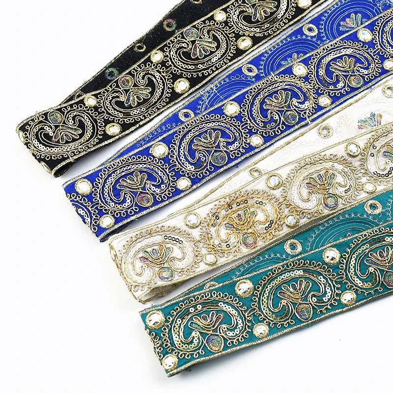 5/150Yards 5CM Embroidered Sequin Lace Ribbon Dance Dress Garment Decoration Webbing Tape DIY Sewing Trims Handmade Accessories