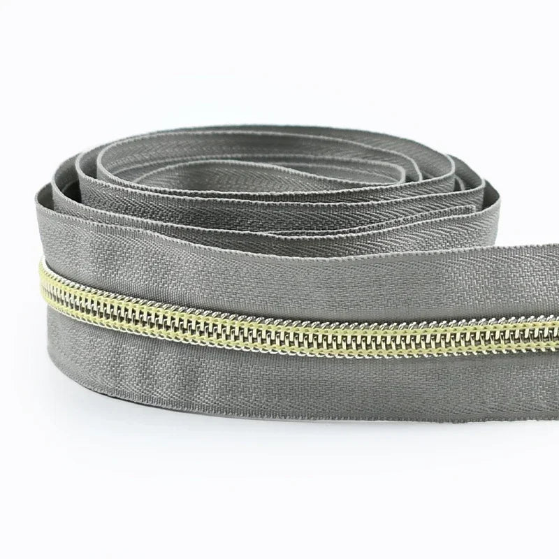 8/300M 5# Nylon Zippers Tapes Gold Silver Teeth Zipper for Sewing Bag Zips Purse Garment Zip Repair Kit DIY Accessories