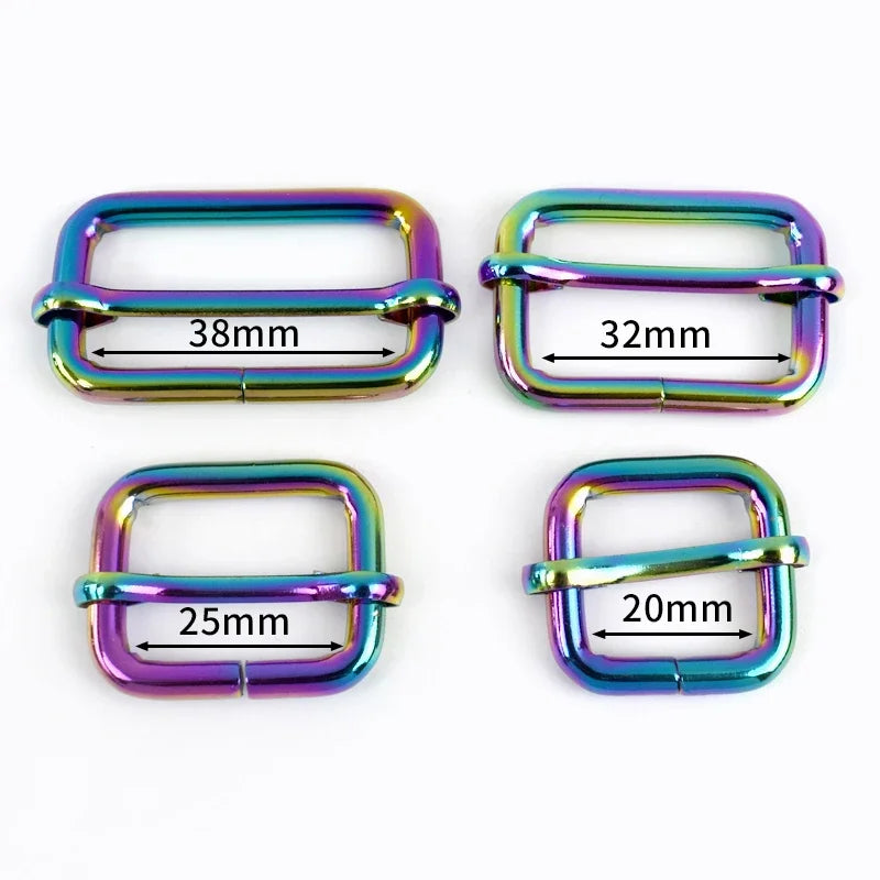 8/300Pcs 20/25/32/38mm Metal Buckles Rainbow D Rings for Bag Belt Strap Adjust Tri-Glides Sliders Buckle DIY Hardware Accessories