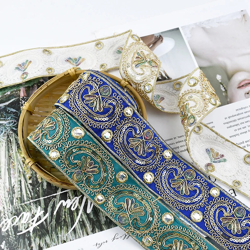 5/150Yards 5CM Embroidered Sequin Lace Ribbon Dance Dress Garment Decoration Webbing Tape DIY Sewing Trims Handmade Accessories