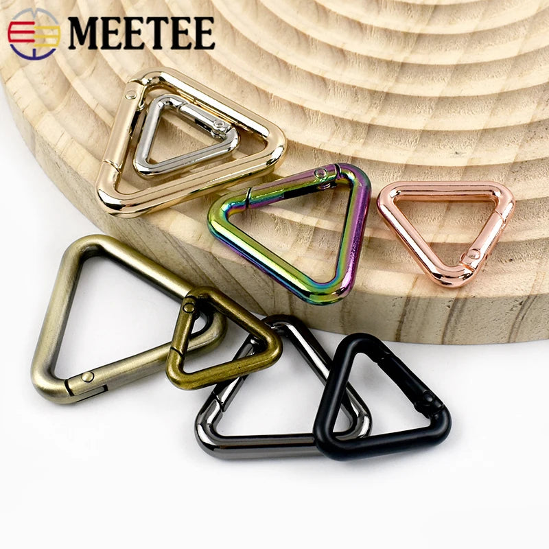 15/500Pcs Metal Triangle Spring Ring Openable Bag Belt Strap Buckle Carabiner Connect Keyring Dog Chain Snap Clasp Trigger Hook