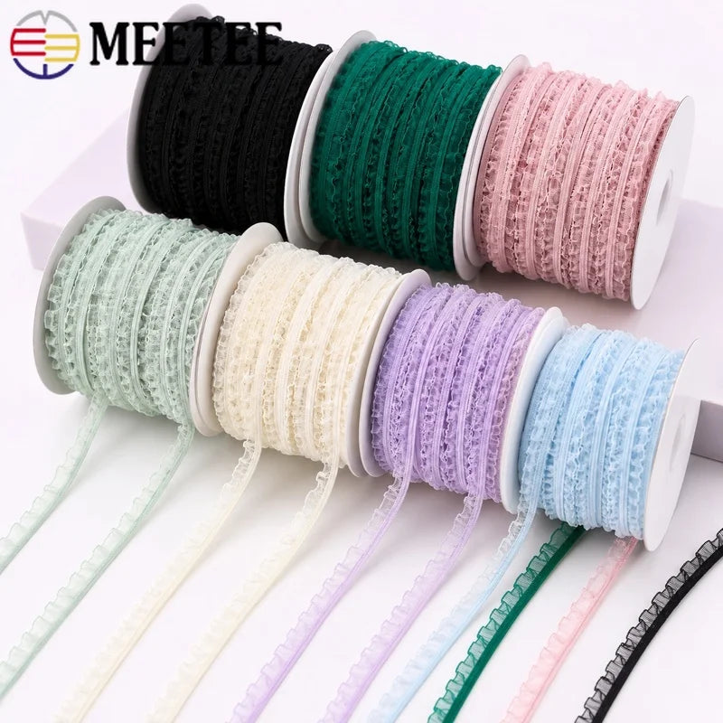 25/800Meters 6mm Elastic Band Pleated Lace Trim Stretch Ribbon for Sewing Underwear Strap Clothes Rubber Band DIY Accessories