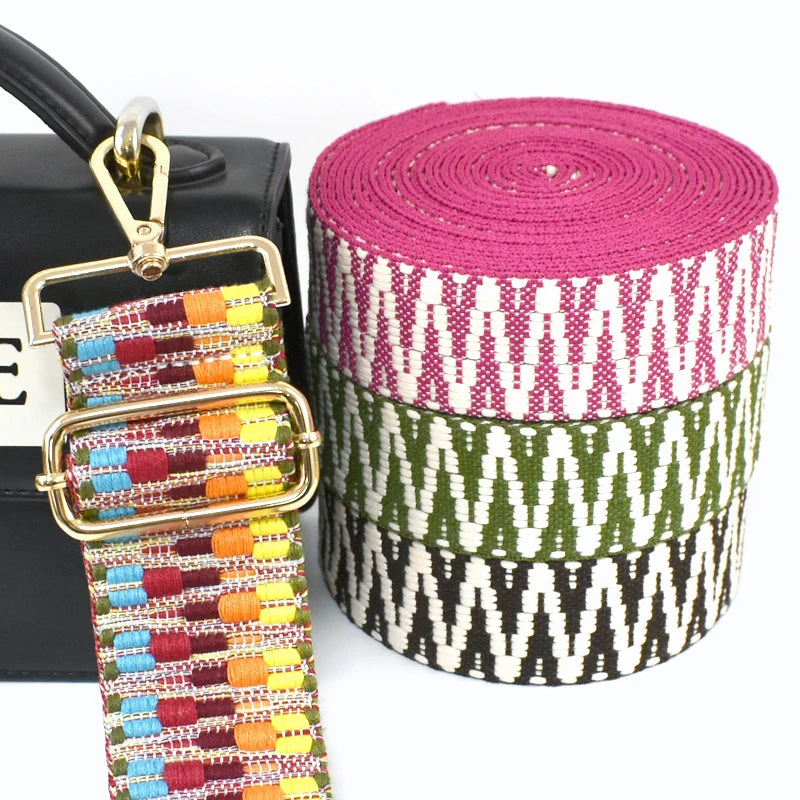 5/130Yards 38/50mm Ethnic Jacquard Webbing Tape Handbag Shoulder Strap Replacement Ribbon Band Backpack Belt Sewing Accessories