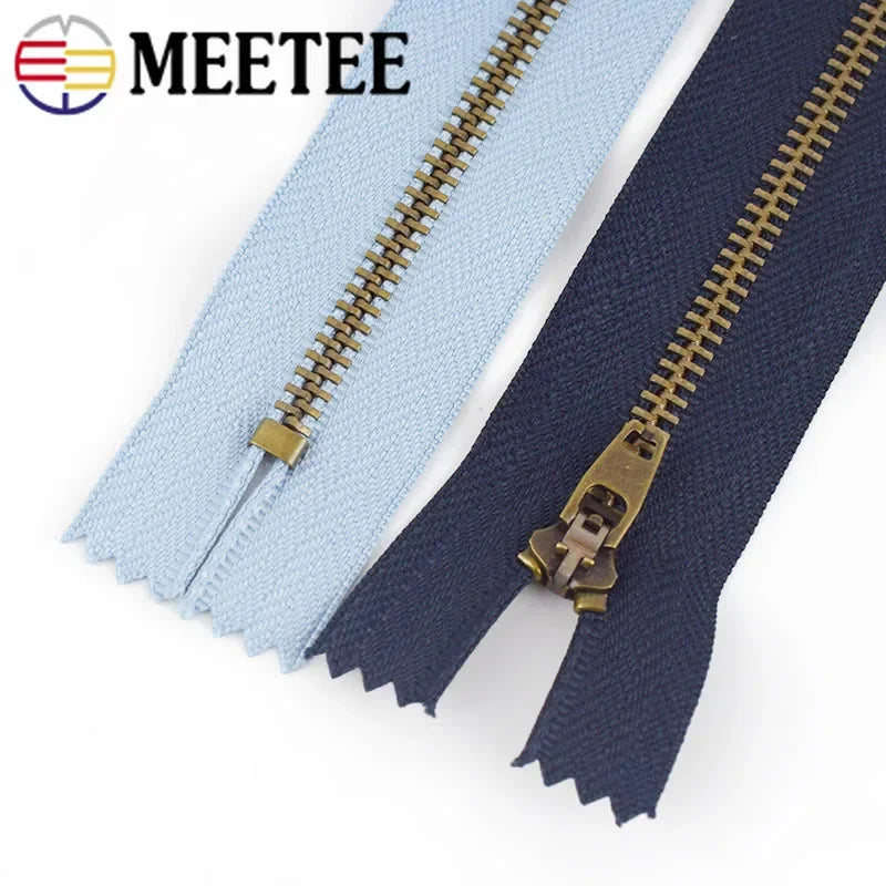 Meetee 15/500pcs 10/13/15/18cm 4# Close-End Metal Zipper Pants Bags Pocket Auto Lock Decor Zip DIY Garment Sewing Accessories ZA025
