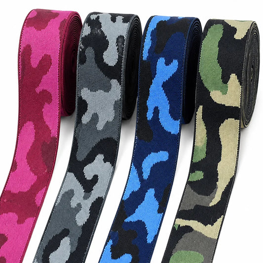 5/150Meters 38mm Camouflage Jacquard Nylon Elastic Bands for Pants Belt Rubber Band 1.4mm Thick Stretch Webbing Sewing Supplies