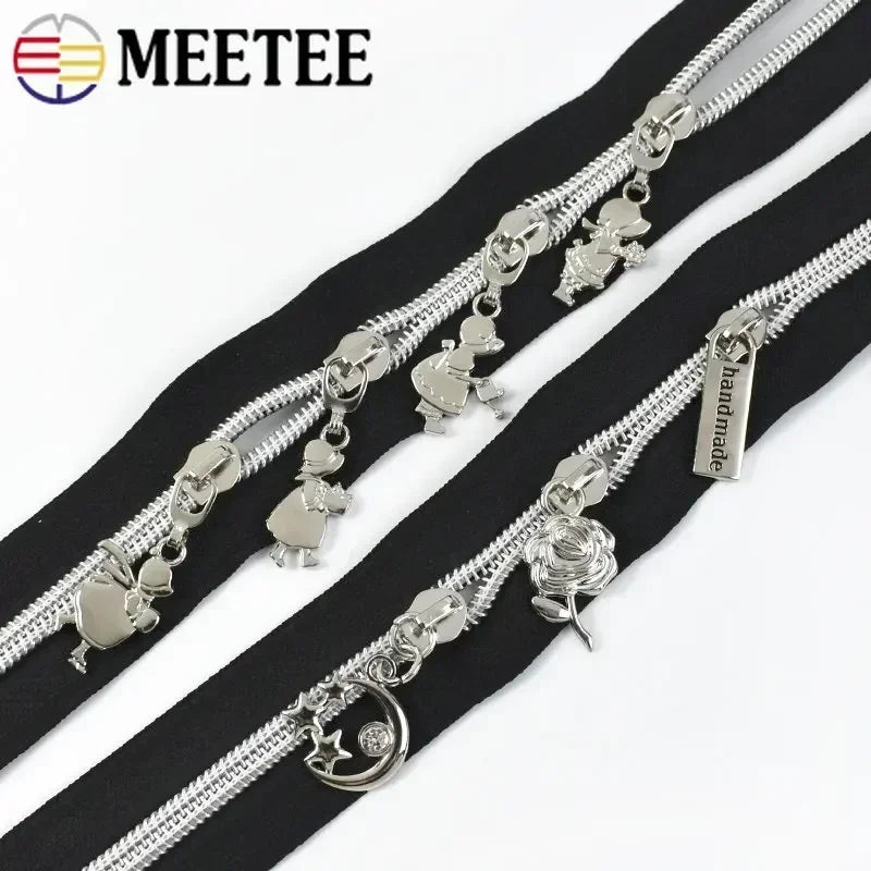 30/600Pcs 5# Sliver Zipper Slider Heads for Nylon Zippers Tape Bags Decor Zip Puller Repair Kits DIY Garment Sewing Accessories