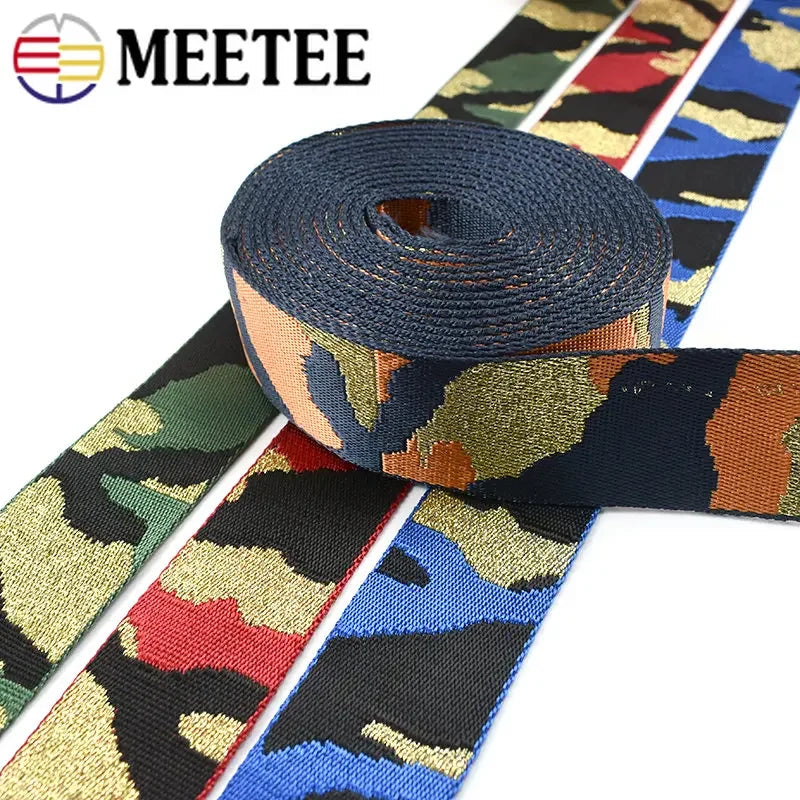 Meetee 2/50Meters 38/50mm Nylon Polyester Jacquard Webbing Camouflage Tapes for Backpack Strap Garment Ribbon Sewing Decoration Band
