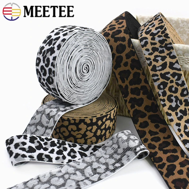 8/150Meters Leopard Print Elastic Bands 40mm Stretch Ribbon Sport Clothing Sewing Rubber Band Yoga Pants Spring Belt Bungee Cord
