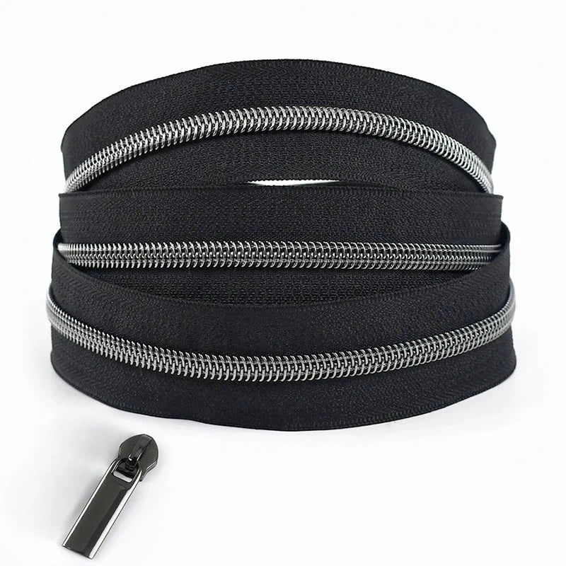 8/200Meters 5# Colorful Nylon Zipper Tapes GunBlack Tooth Coil Zip Tailors for Bags Garment Repair Kit DIY Sewing Accessories