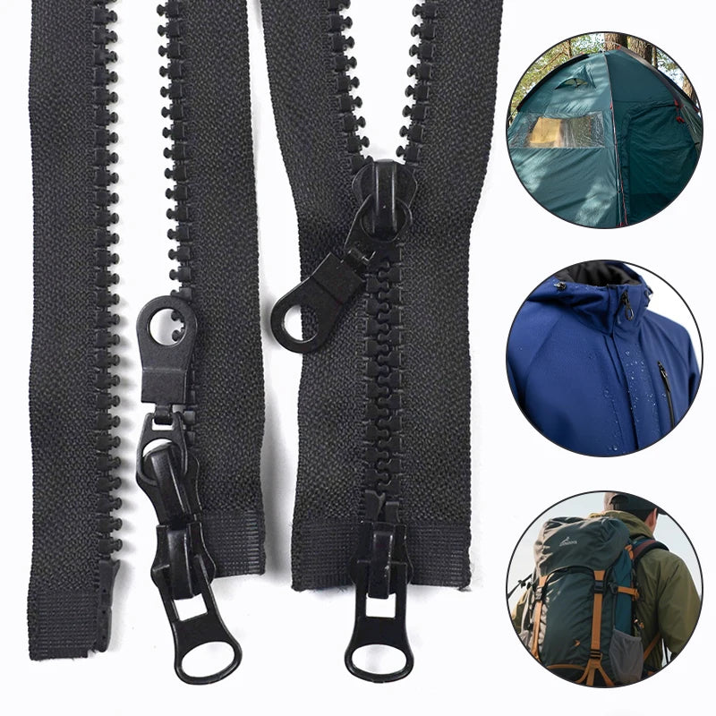 3/100Pcs 8# Resin Zipper 70/80/100/120/150/200cm Double Slider Two Way Black Plastic Zippers Tape Clothes Sewing Zip Repair Kits