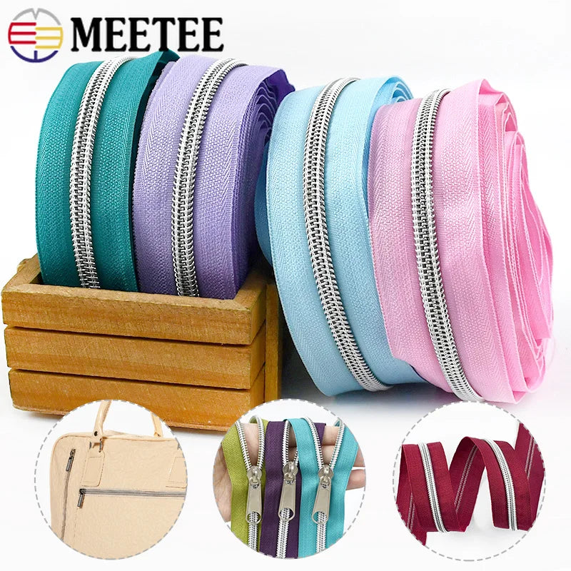 8/300M 5# Sewing Nylon Zipper Tape Silver Teeth Decor Zip Roll Jacket Bag Closure Zippers Repair Kits DIY Zips Replace Supplies