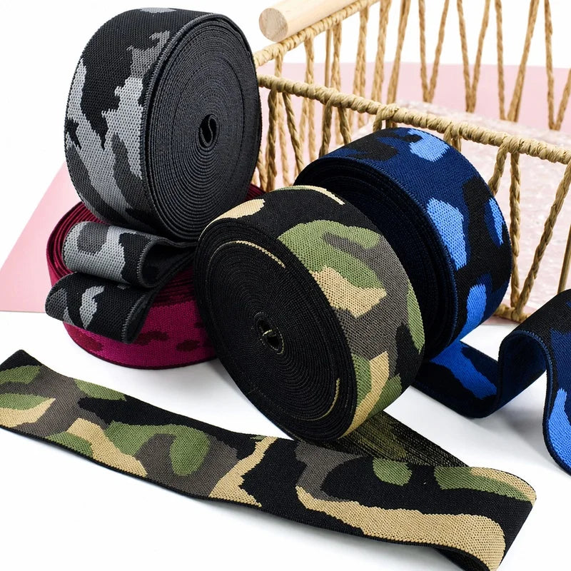 5/150Meters 38mm Camouflage Jacquard Nylon Elastic Bands for Pants Belt Rubber Band 1.4mm Thick Stretch Webbing Sewing Supplies