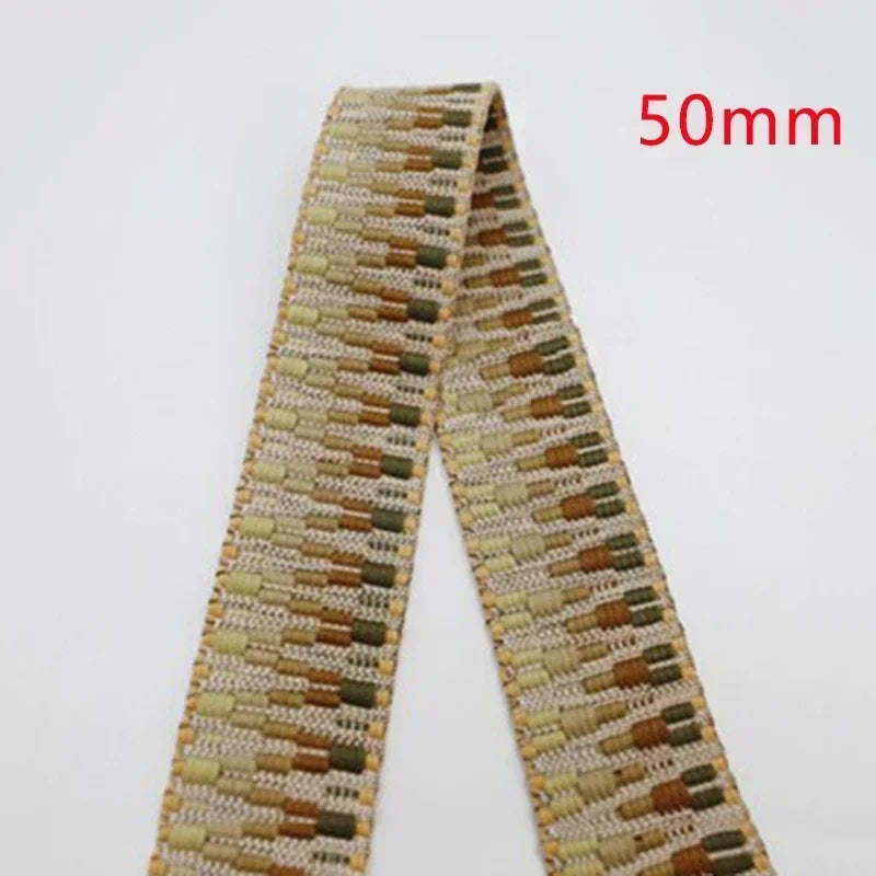 5/130Yards 38/50mm Ethnic Jacquard Webbing Tape Handbag Shoulder Strap Replacement Ribbon Band Backpack Belt Sewing Accessories