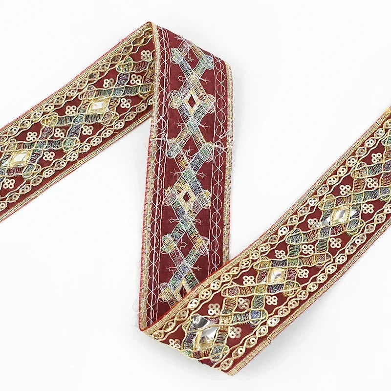 8/200Yards 43mm Embroidery Lace Trim Ethnic Decoration Ribbon Garments Bags Shoes Dress Webbing Tapes DIY Sewing Accessories