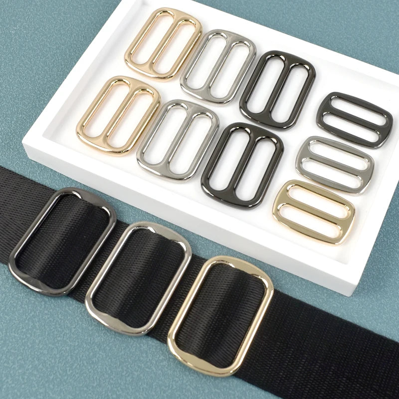 30/1000Pcs 12-50mm Webbing Adjuster Metal Buckles Handbag Strap Tri-Glide Hooks Middle Center Bar Adjust Slider Belt Buckle Hardware