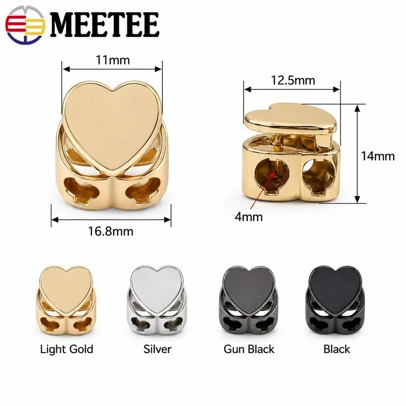 20/100Pcs 4mm Heart Metal Cord Lock Spring Snap Button Rope Stopper for Clothes Drawstring Bags Rope Adjuster Sewing Accessories
