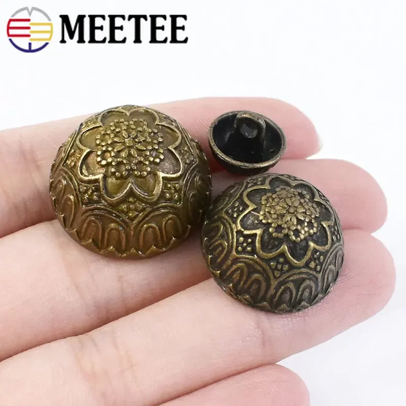 30/1000Pcs Meetee 12-23mm Metal Bronze Carved Retro Buttons Mushroom for Shirt Jacket Coat Sewing Clothing Scrapbook Accessories D2-6