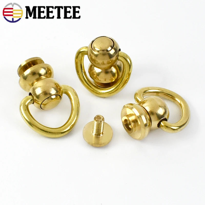 5/150Pcs Solid Brass Rotated D Ring Nail Swivel Screw Buckles  Bag Strap KeyChain Connector Handbags Clasp Leather Craft Accessory
