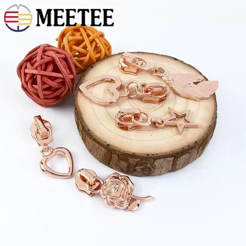 15-500Pcs 5# Rose Gold Zippers Sliders for Nylon Zip Tape Clothes Bag Sewing Zipper Replacement Puller Zips Repair Kit Accessories