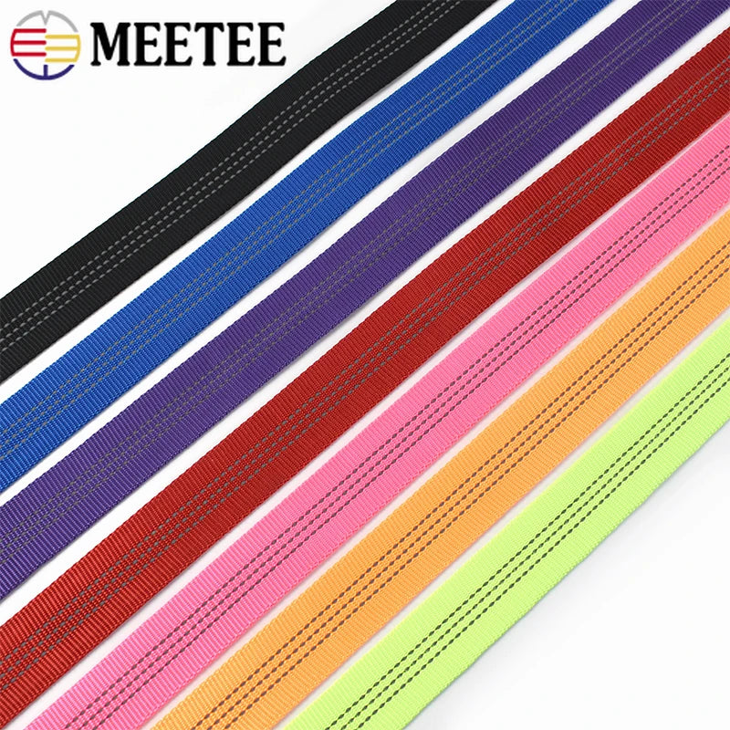 5/200Meters 25mm Nylon Tubular Webbing Tape for Sewing Bag Strap Double-layer Ribbon Backpack Belt Reflective Band DIY Accessories
