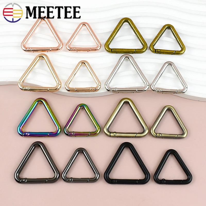 15/500Pcs Metal Triangle Spring Ring Openable Bag Belt Strap Buckle Carabiner Connect Keyring Dog Chain Snap Clasp Trigger Hook