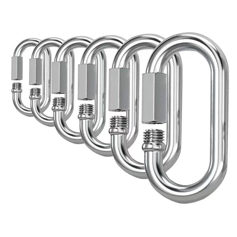 8/300Pcs Stainless Steel 304 Oval Locking Carabiner Clips Rope Quick Connector Buckle for Outdoor Camping Swing Clasp Accessories