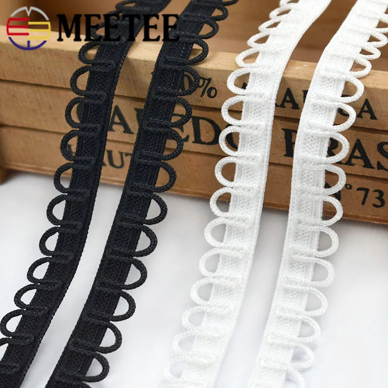 15/500M Meetee U-wave Lace Trim Ribbon Buttonhole Braided Curved Edge Elastic Band for Dress Garment DIY Sewing Clothes Accessory
