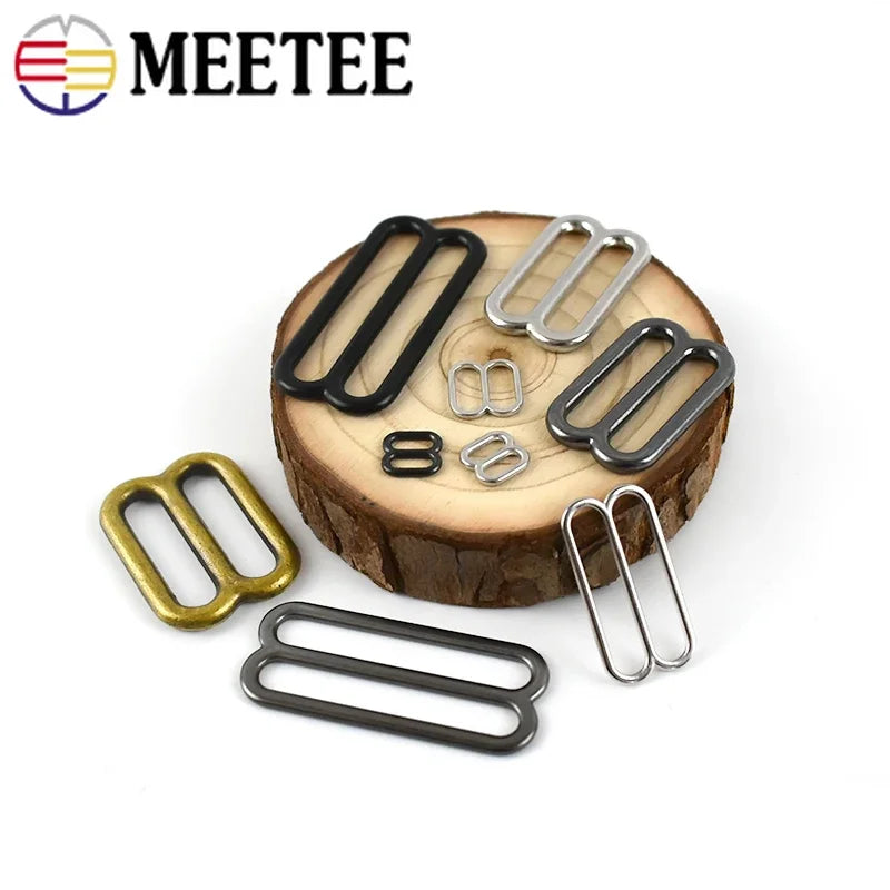 30Pcs Meetee 6-50mm Metal 8-shaped Tri-Glide Buckles Bra Rings Sliders Strap Adjust Hook Buckle Clsap DIY Bags Garment Accessory
