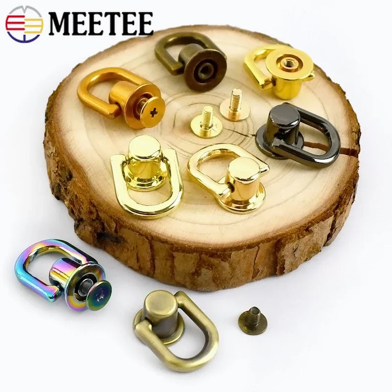 Meetee 10/300Pcs Metal D O Ring Stud Side Clip Bag Screw Nail Rivet Strap Connector Hang Hook Buckle DIY Purse Leather Accessories