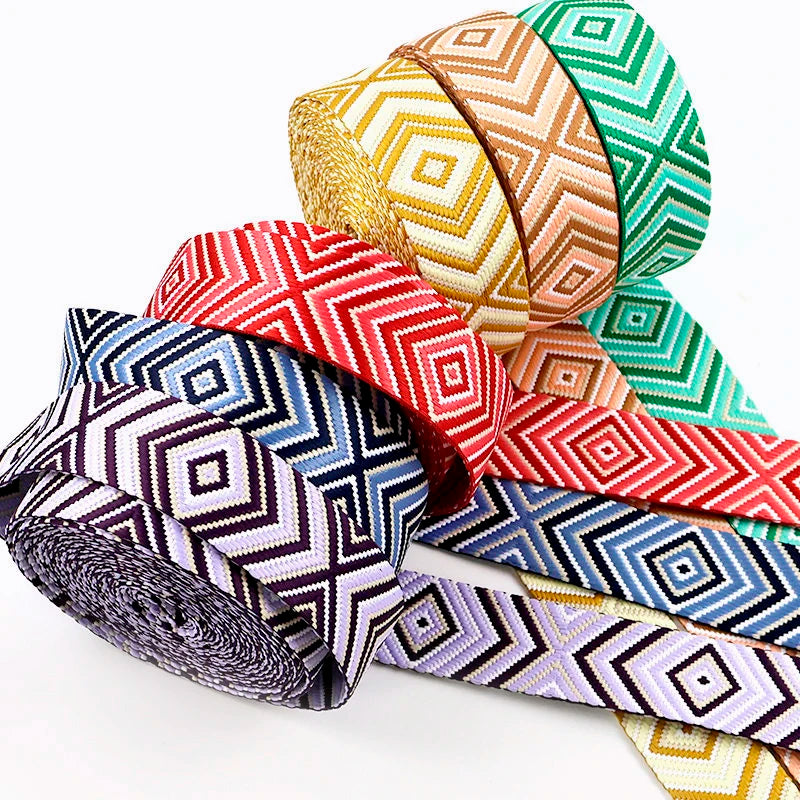 5/130Yards 38mm 2mm Thick Jacquard Webbing for Sewing Bag Canvas Ribbon Strap Backpack Decorative Lace Webbings Nylon Tapes