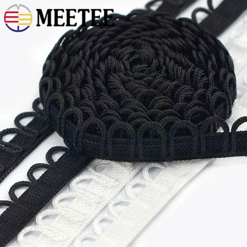 15/500M Meetee U-wave Lace Trim Ribbon Buttonhole Braided Curved Edge Elastic Band for Dress Garment DIY Sewing Clothes Accessory