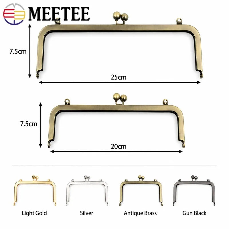2/30Pcs 20/25cm Metal Purse Frame Kiss Clasp Square Handles Wallet Clutch Brackets with Screws Handbag DIY Sewing Accessories