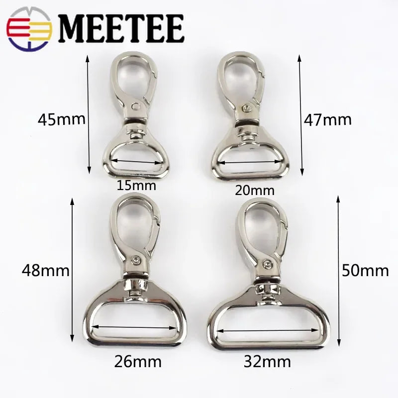 Meetee 10/360pcs 15/20/26/32mm Luggage Hardware Accessory Metal Snap Buckle Bag Strap Swivel Clasp Lobster Hook DIY Keychain Clip