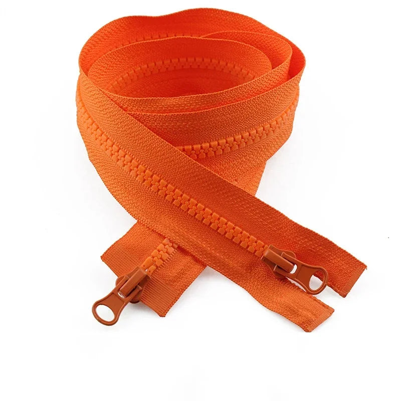 8/200Pcs 5# 80-150cm Resin Zipper Open-end Double Slider Long Zippers Down Jacket Overcoat Zipp Clothes Bags Zip Repair Sewing Accessory
